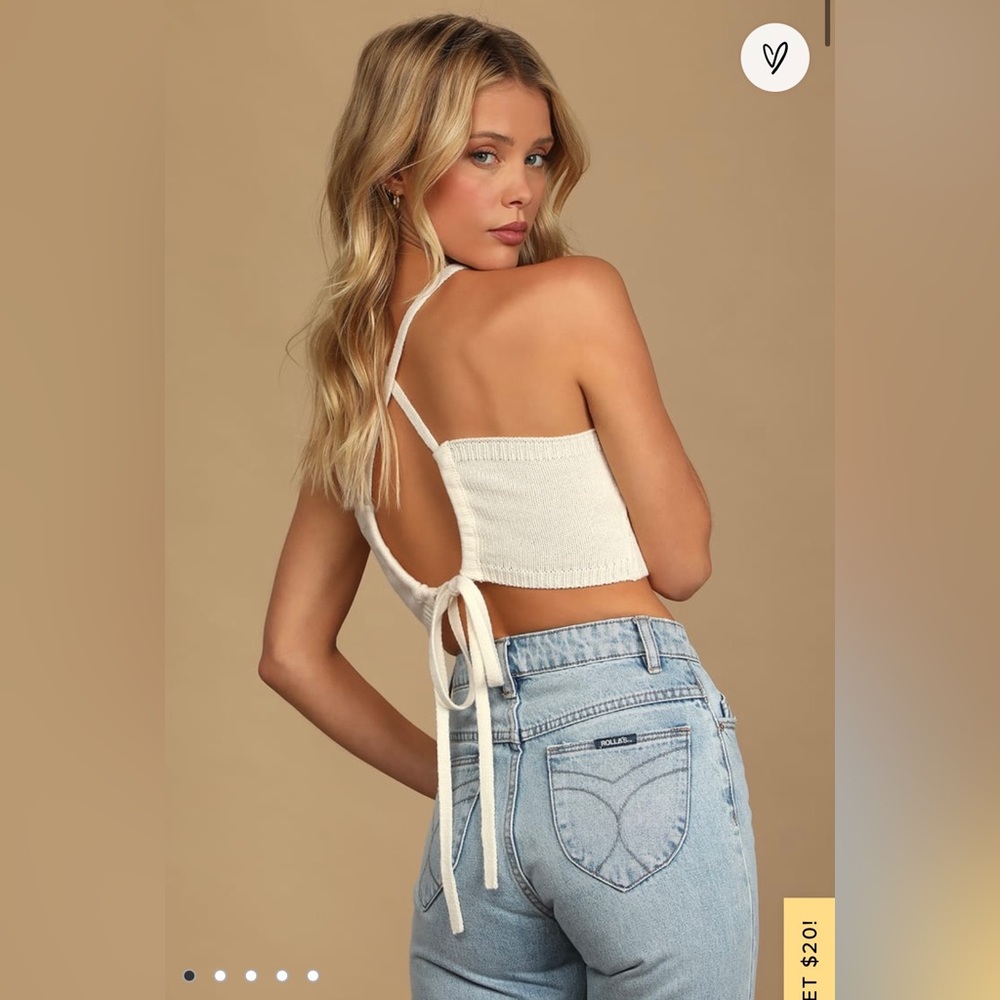 Ivory Knit Tie Back Sweater Tank